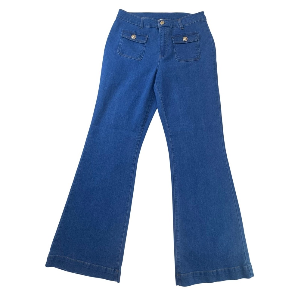 Jason Wu Bootcut Jeans Women's 8 High Rise Front Patch Pocket Brass Button Flare